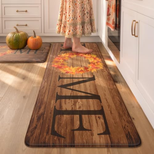 KIMODE Fall Kitchen Mat Anti Fatigue, Farmhouse Maple Leaves Kitchen Rugs Sets of 2, Autumn Cushioned Kitchen Floor Mats, Comfort Kitchen Rugs Non Slip for Floor Sink, Laundry, Desk 17"x47"+17"x29" | Amazon (US)