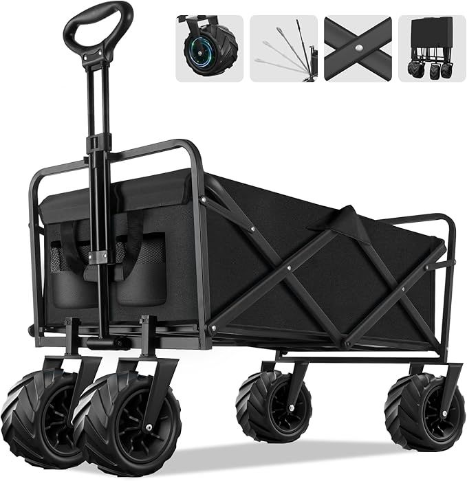 Collapsible Foldable Wagon, Heavy Duty Folding Wagon with 400lbs Weight Capacity, Beach Cart with... | Amazon (US)