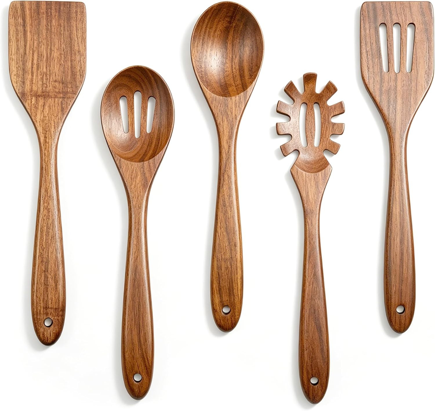 Solidith Acacia Wooden Spoons for Cooking, 5-Piece Wood Kitchen Utensil Set | Amazon (US)
