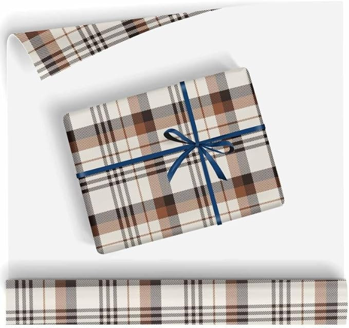 Plaid Brown Black Stipes Gift Wrapping Paper Wrapping Paper - Color Matte Paper Perfect For Weddi... | Amazon (US)