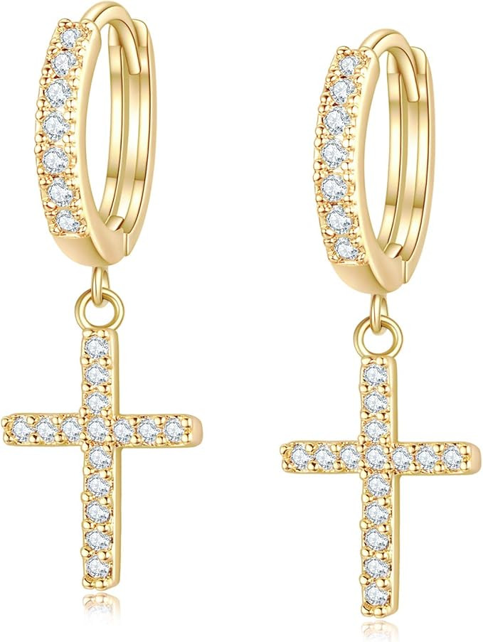 14k Gold/Silver/Rose Gold Plated Huggie Earrings CZ Small Huggie Hoop Earrings Dangle Drop Heart ... | Amazon (US)