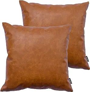 HOMFINER Faux Leather Throw Pillow Covers 20x20 inch Set of 2 Thick Cognac Brown Large Decorative... | Amazon (US)