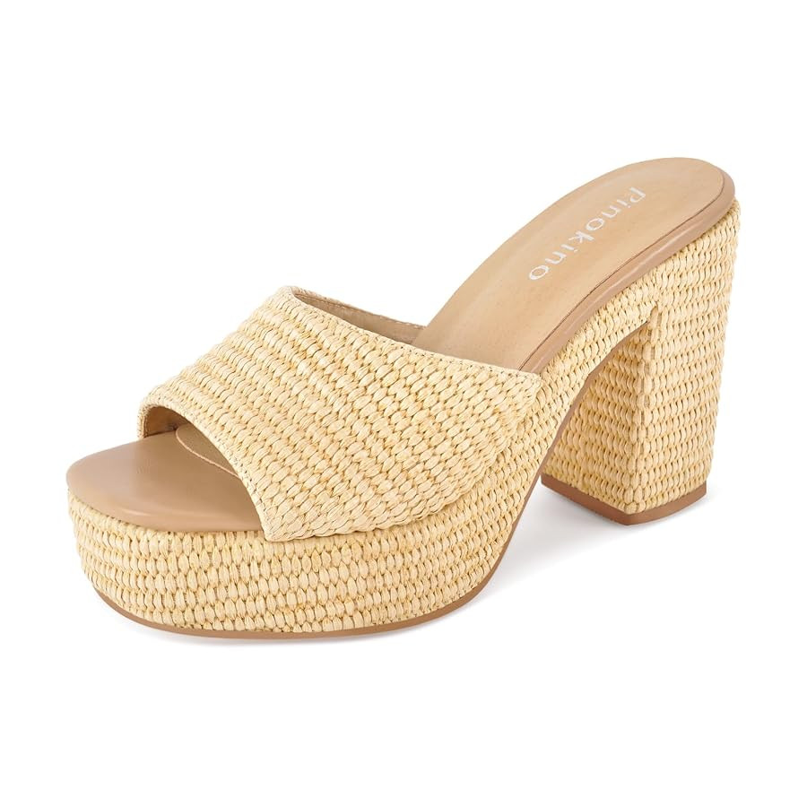 Heeled Platform Sandals for Women 2025 Chunky Espadrille Wedge Summer Beach Sandals Straw Slip On... | Amazon (US)