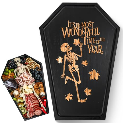 Webake Large Coffin Charcuterie Board - New Skeleton Design, 16.5" x 11.5" Spooky Serving Tray for Ample Food Display, Halloween Wooden Meat & Cheese Board, Perfect Spooky Gothic Decor | Amazon (US)