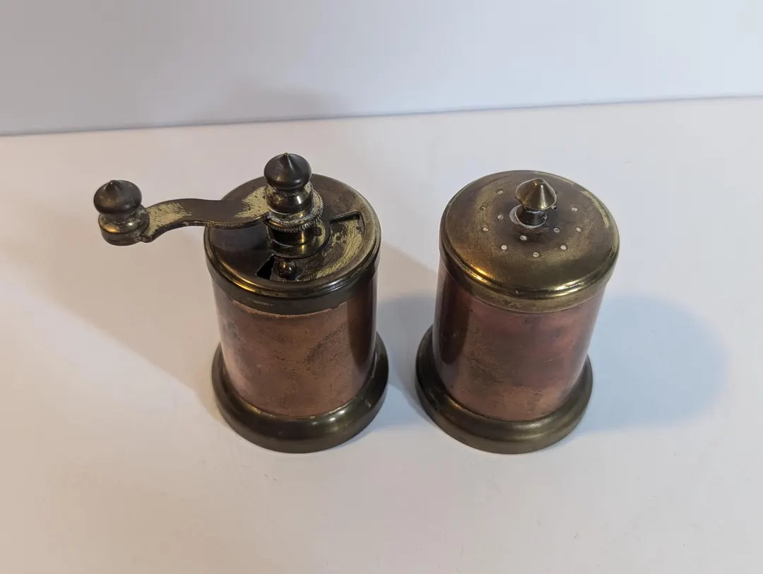 Vintage Brass and Copper Pepper Grinder and Salt Shaker AS IS - Etsy | Etsy (US)