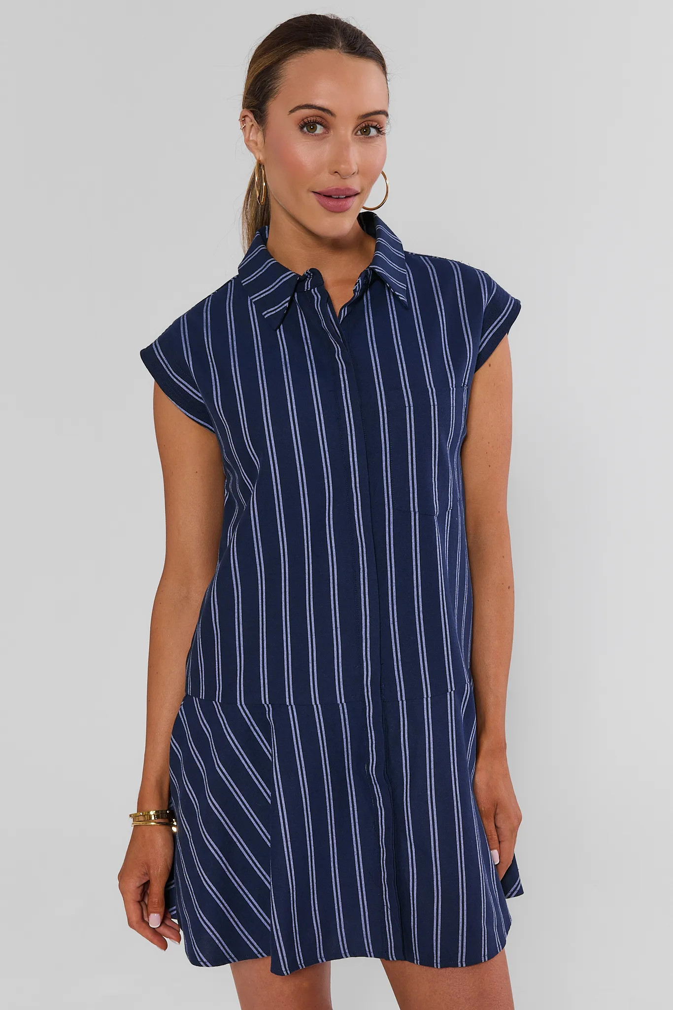 Eliana Navy Striped Short Dress | Avara