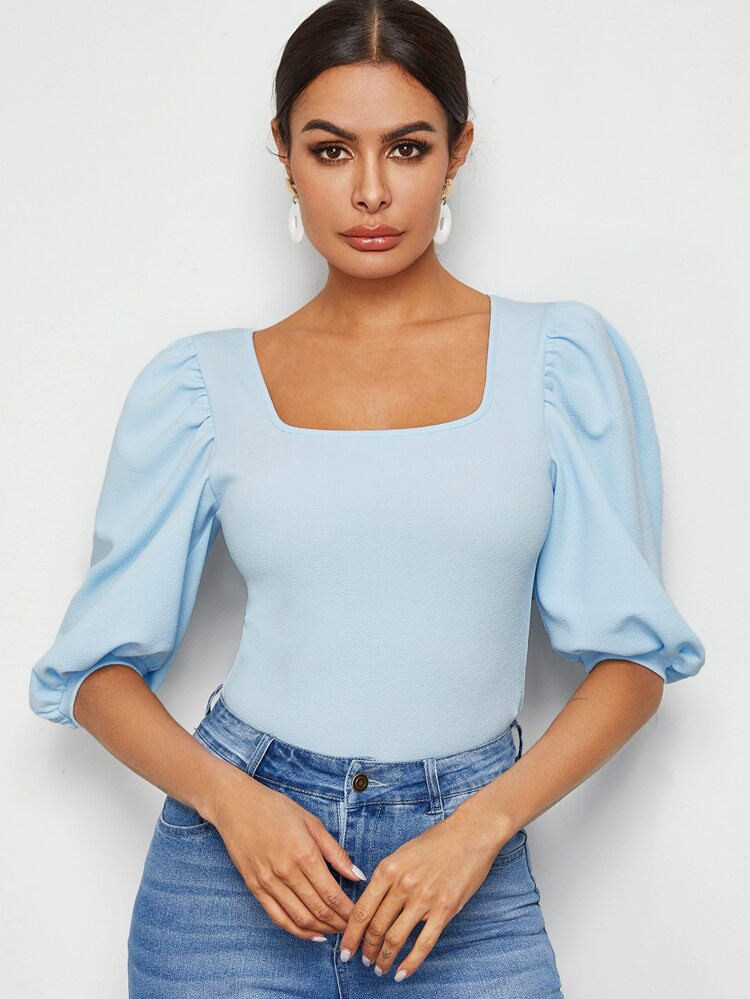 SHEIN Square Neck Puff Sleeve Top | SHEIN