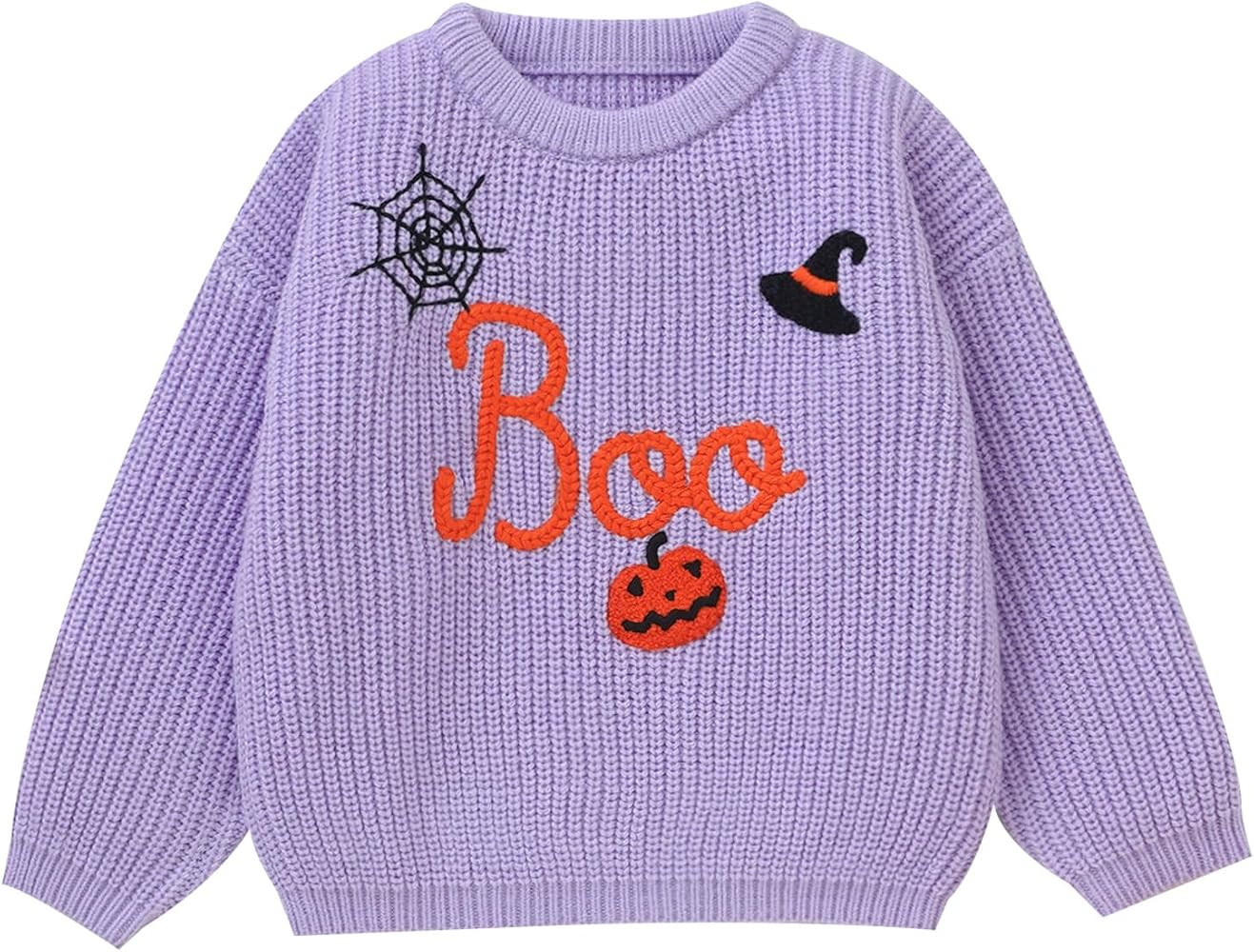 Toddler Girl/Boy Halloween Sweater Boo Hand Embroidered Knitted Pullover Fall Winter Clothes 1-5T | Amazon (US)