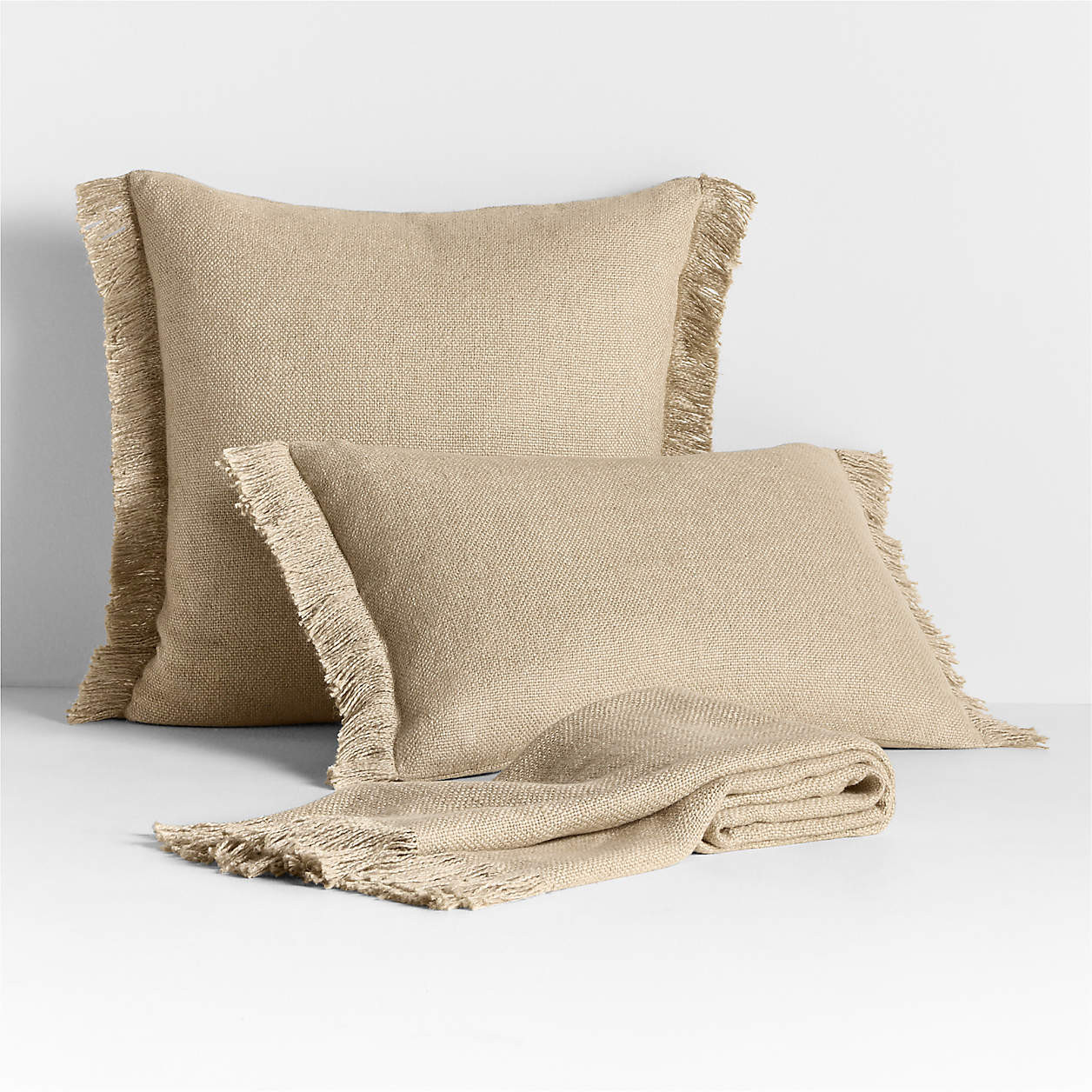 Casual Textured Fringe 24x16 Arctic Ivory Throw Pillow Cover + Reviews | Crate & Barrel | Crate & Barrel