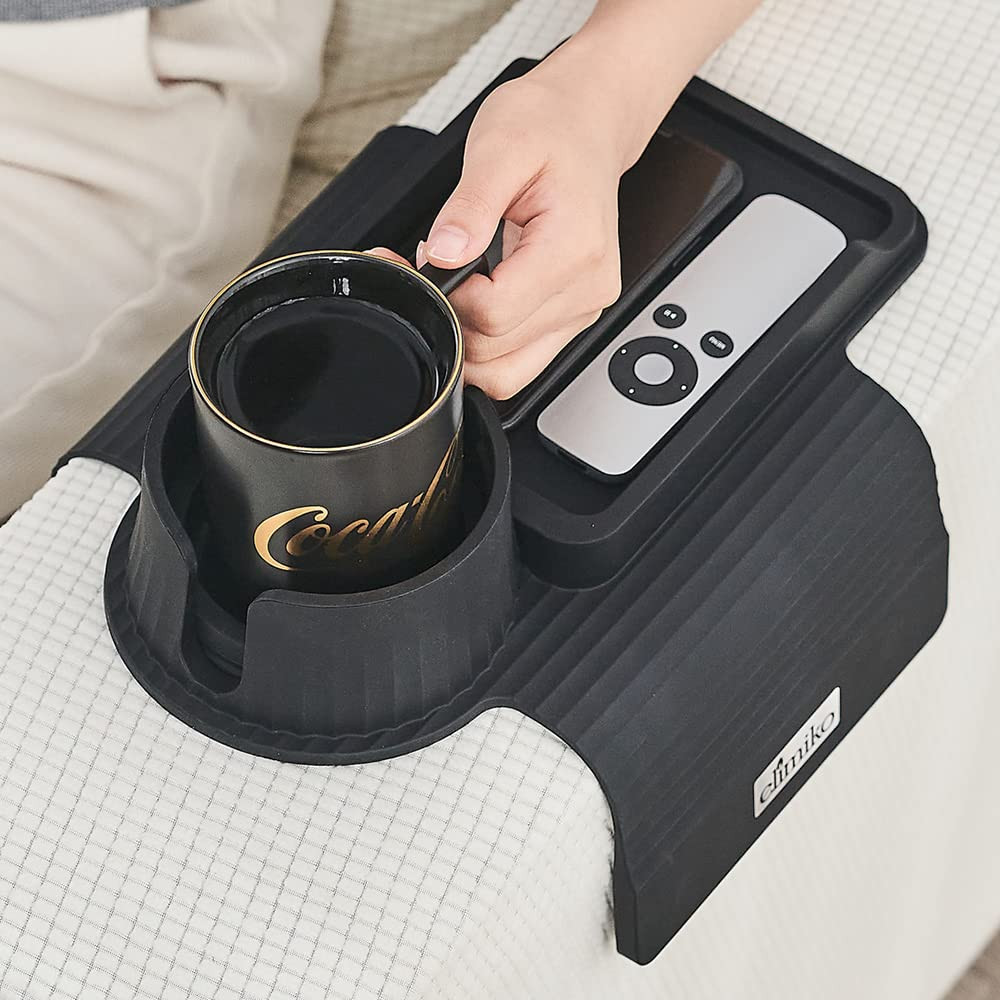 Couch Cup Holder Tray, Elimiko Silicone Sofa Drink Holder with Large Cup Holder and Tray, for Ove... | Amazon (US)