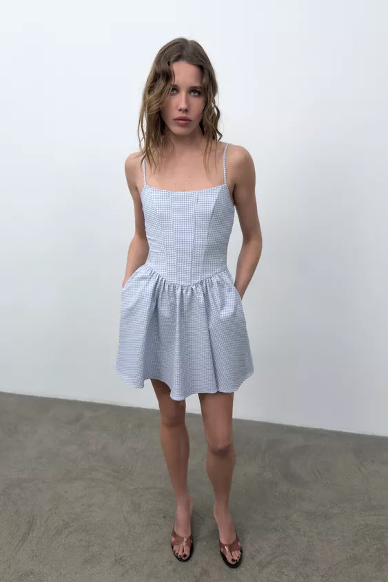VOLUMINOUS GINGHAM CORSET DRESS | Zara UK