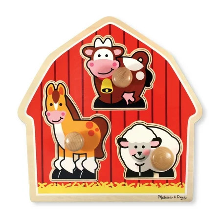 Melissa & Doug Barnyard Animals Jumbo Knob Wooden Puzzle - Horse, Cow, and Sheep | Walmart (US)