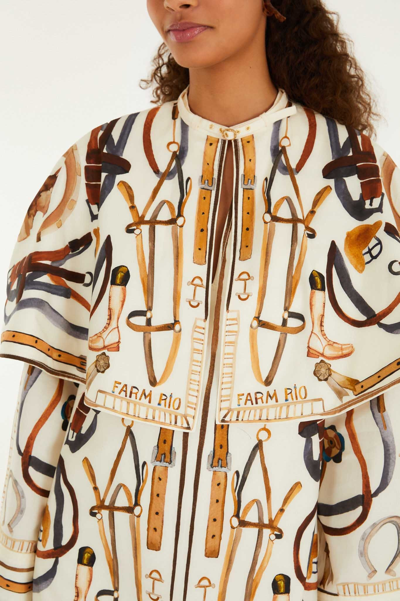 Off-White Equestrian Scarf Cape Mini Dress | FARM Rio | FarmRio (US)