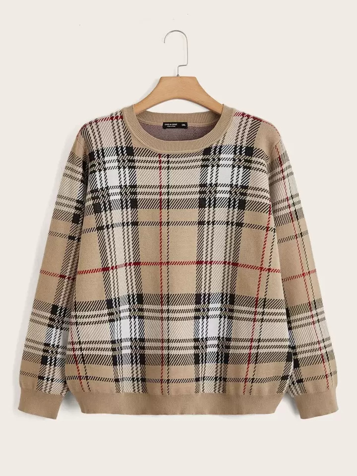 SHEIN Qutie Plus Plaid Pattern Sweater | SHEIN