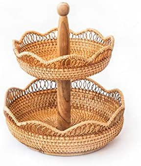 LiLaCraft 2-Tier Twisted Rattan Wicker Serving Standing Trays, Rustic Tiered Serving Stands for P... | Amazon (US)