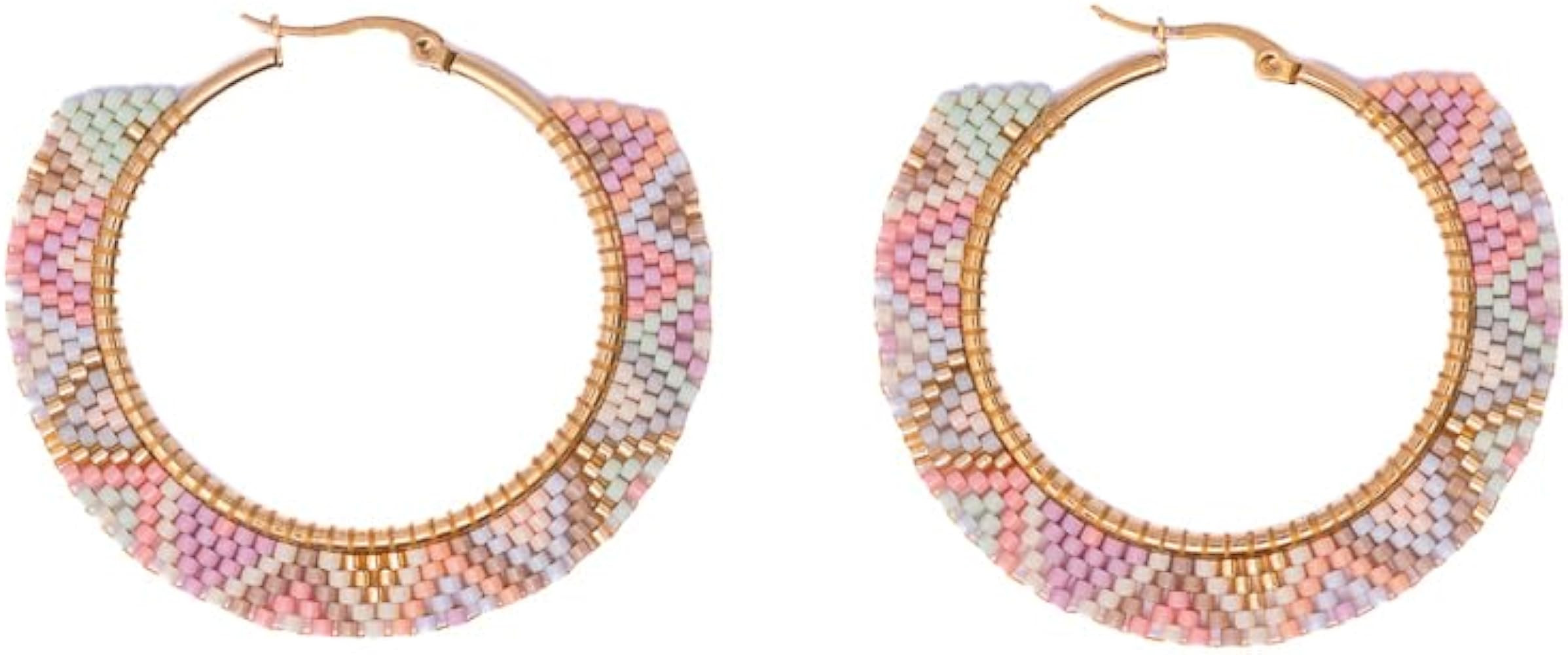 Embera Bead Project Beaded Hoop Earrings for Women – Handmade Seed Bead Earrings Collection, In... | Amazon (US)