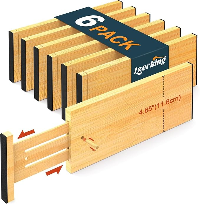 Lzerking Bamboo Drawer Dividers 4.65" High, Adjustable Dresser Drawer Organizers, 12-17.5" Exp... | Amazon (US)