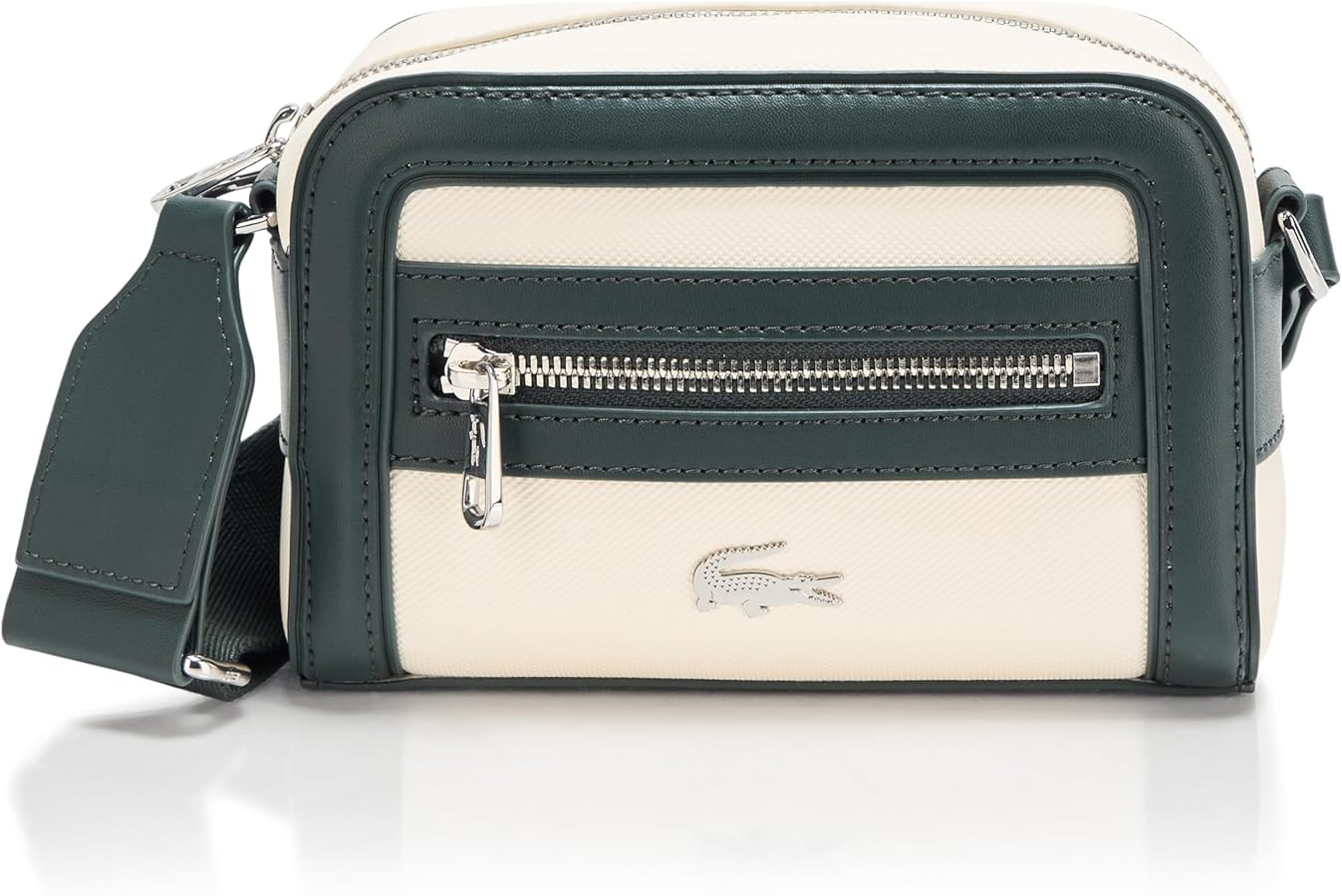 Lacoste Women's Small Nilly Petit Piqué Reporter Bag, Flour/Dark Green, One Size | Amazon (US)
