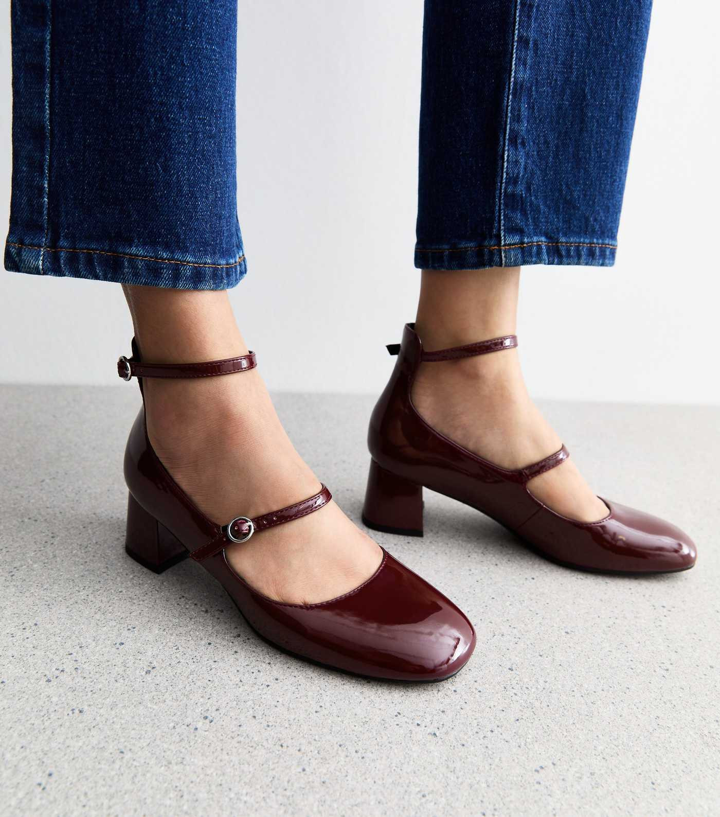 Burgundy Leather-Look Block Heel Mary Jane Shoes | New Look | New Look (UK)
