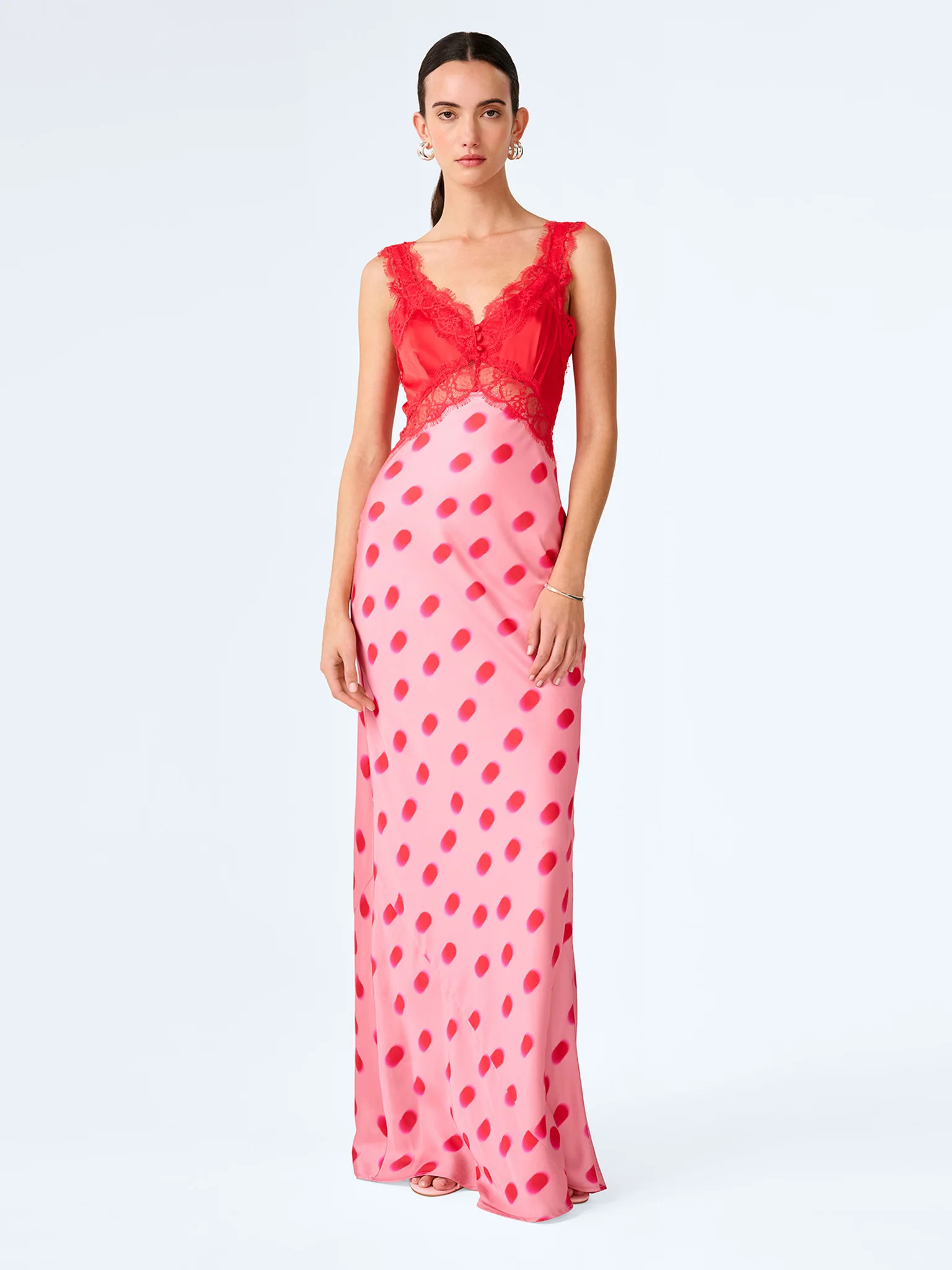 Allie Dress in Pink and Red Large Polka Dot | OMNES UK