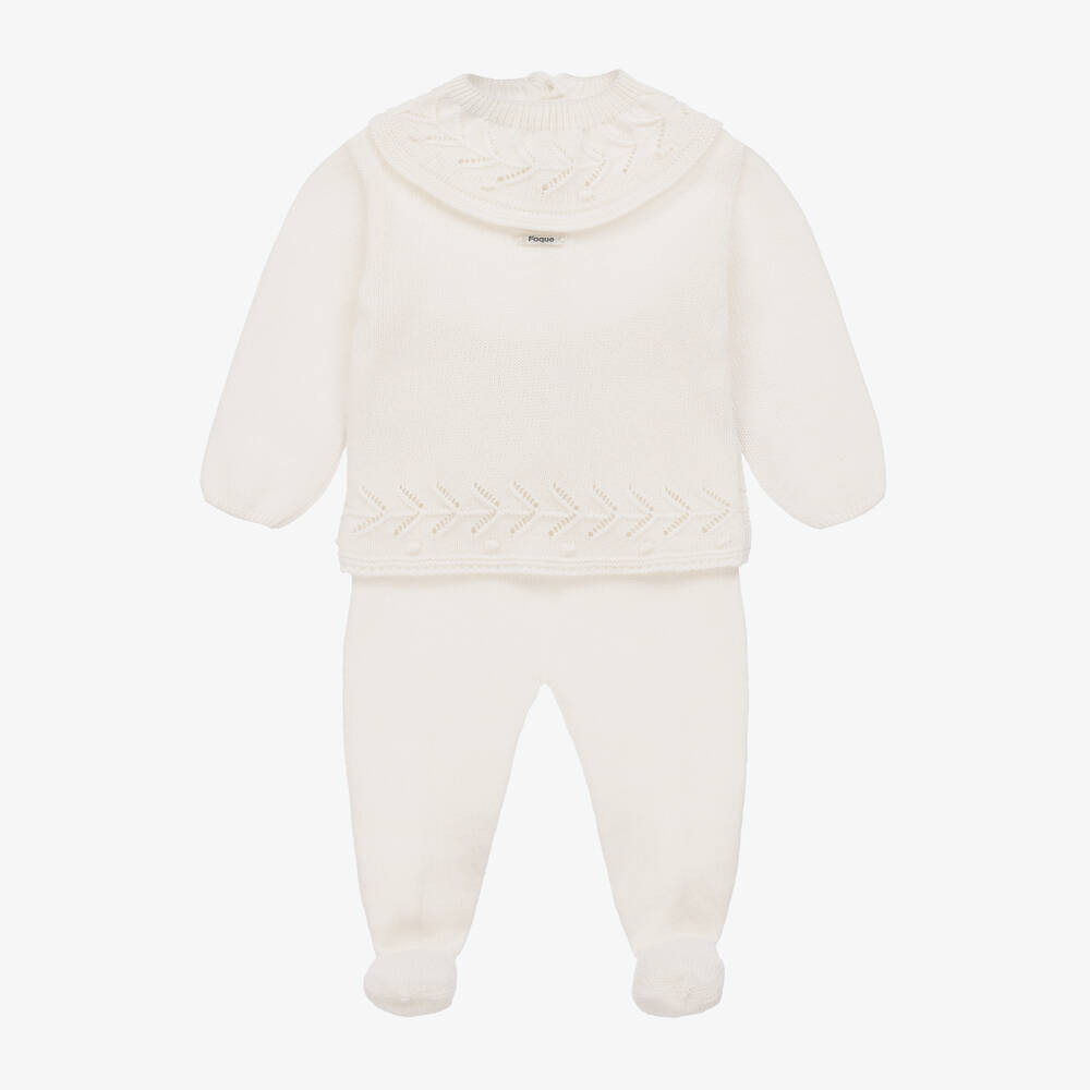 Ivory Wool & Cashmere Knitted 2 Piece Babygrow | Childrensalon