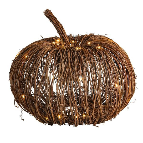 Mud Pie Short Woven LED Pumpkin in Brown | Rattan | Mud Pie
