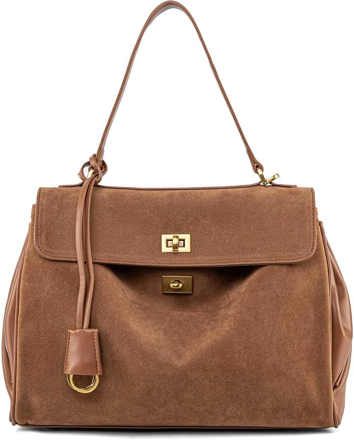 Suede & Leather Tote Bag for Women,Soft Leather Shoulder Handbags for Ladies,Satchel Purse for Tr... | Amazon (US)