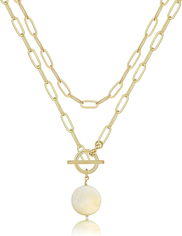 Gold Layered Necklaces for Women, 14K Gold Plated Vintage Evil Eye Queen Elizabeth Bee Sun and Moon  | Amazon (US)