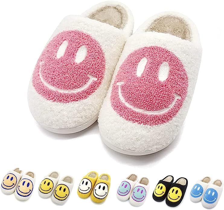Smiley Face Slippers, Fuupnn Retro Soft Plush Furry Fluffy Indoor Outdoor Shoes Comfy Warm Fleece... | Amazon (US)