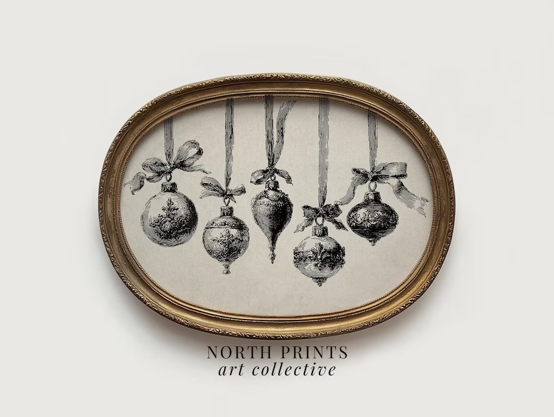Vintage Christmas Ornaments Sketch Print: Winter Holiday Wall Art, Festive PRINTABLE Digital Down... | Etsy (US)