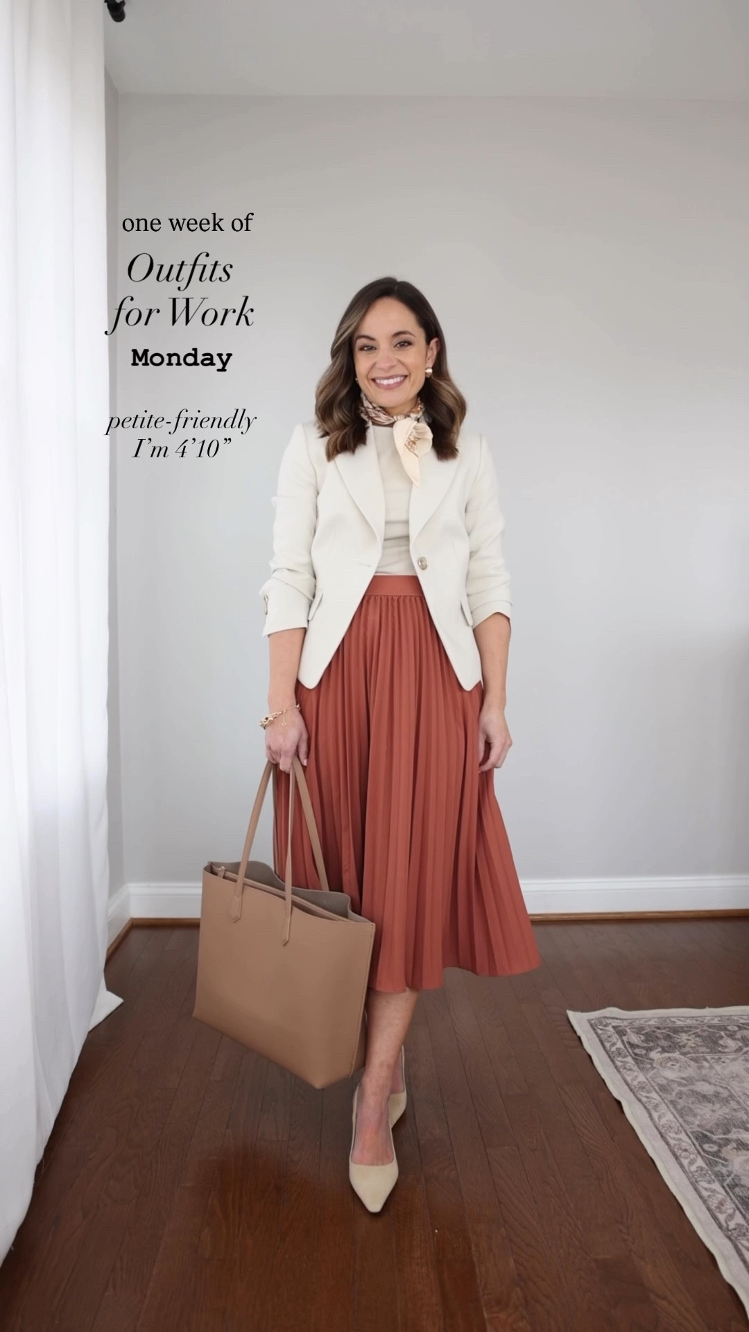 One week of petite-friendly outfit ideas for work! 

Monday 
Blazer (WHBM): petite 00 
Top (WHBM): xxs in pumice
Skirt (Amazon): small in “brown”
Shoes (Sam Edelman): tts - exact color is sold out 

Tuesday 
Top (WHBM): xxs 
Pants (BR Factory): petite xxs 
Shoes (Sam Edelman): tts - cyprus tan

Wednesday 
Dress (WHBM): petite 00 
Blazer (Ann Taylor): petite 00 
Belt (WHBM) 
Shoes (Sam Edelman): tts in cyprus tan 

Thursday 
Pants (BR Factory): petite xxs 
Blazer (WHBM): petite 00 
Top (WHBM): xxs in pumice
Shoes (Sam Edelman): tts - exact color is sold out 

Friday 
Pants (BR Factory): petite xxs 
Top (J.Crew Factory): petite xxs
Cardigan (Quince): xs 

My measurements for reference: I’m 4’10” and 105lbs. My bust, waist, and hip measurement is 32”, 24”, and 36”.

#LTKWorkwear #LTKPetite