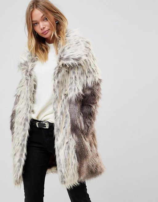 Urbancode Faux Fur Coat With Oversize Collar | ASOS US
