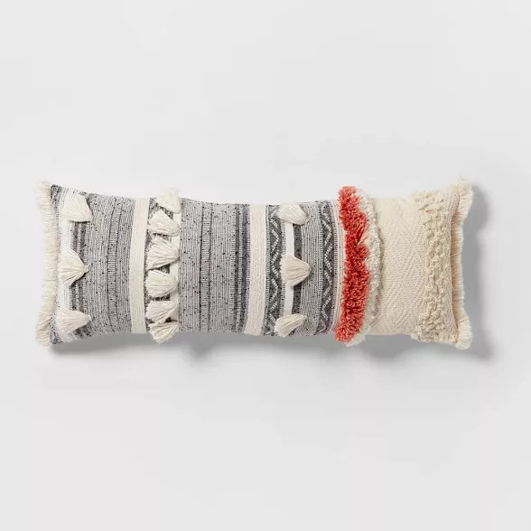 Tufted Multi Fringe Oversized Lumbar Pillow Cream  - Opalhouse™ | Target