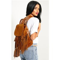 Narina Tan Suede Tassel Backpack | PrettyLittleThing US