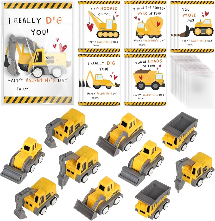 24 Set Valentine Party Favors Valentines Day Cards with Construction Truck Toys Valentine's Greet... | Amazon (US)