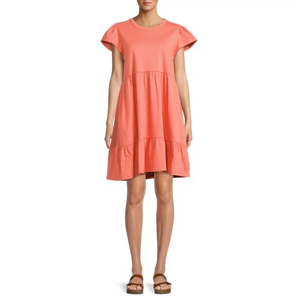 Time and Tru Short Sleeve Tiered Knit Dress for women with Pockets - Walmart.com | Walmart (US)