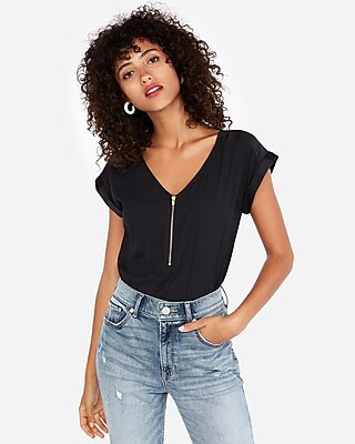 Silky Zip Front Gramercy Tee | Express