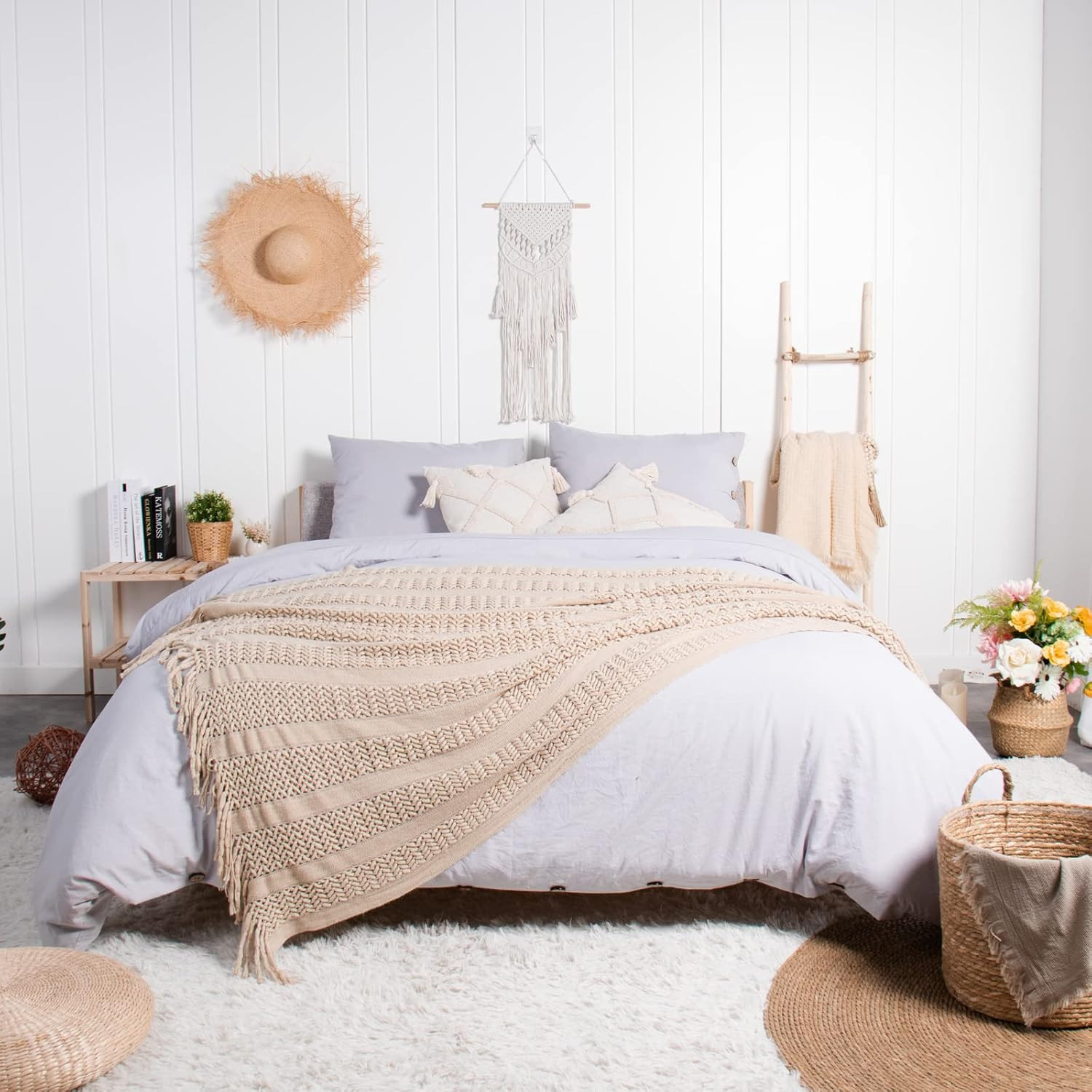 LIFEIN Knitted Tan Throw Blanket for Couch - Soft Fall Farmhouse Boho Throws, Cozy Knit Small Lig... | Amazon (US)