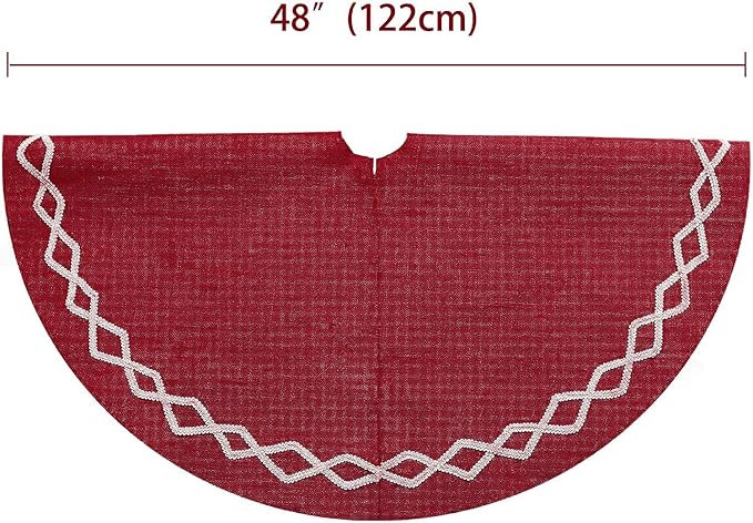 Ivenf Christmas Tree Skirt, 48 inches Large Burgundy Burlap Plain with White Lace, Rustic Xmas Tr... | Amazon (US)