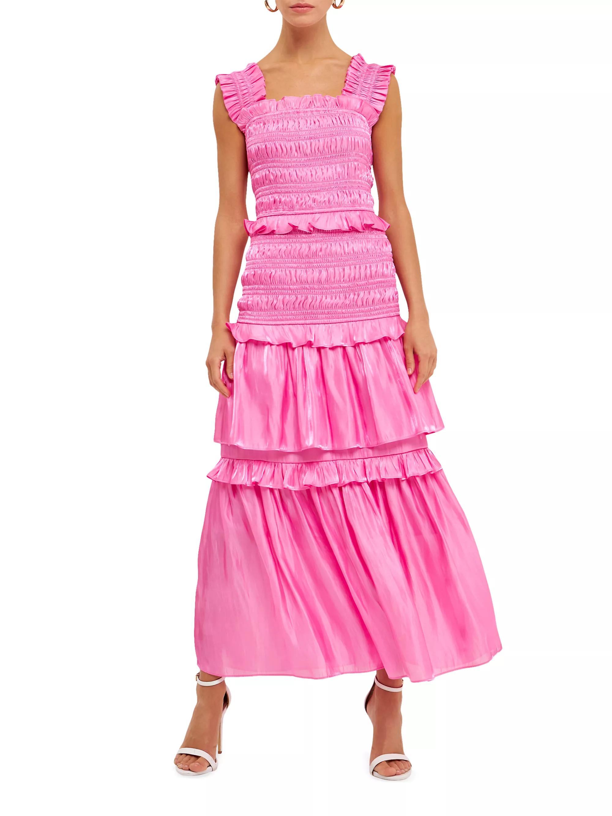 Shop Endless Rose Sheen Smocked Maxi Dress | Saks Fifth Avenue | Saks Fifth Avenue
