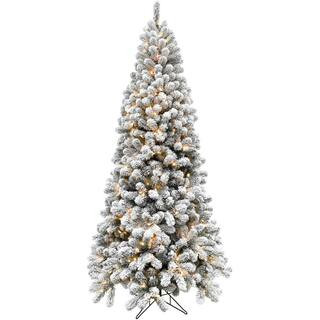 7.5-ft. Pre-Lit Snow Flocked Alaskan Pine Artificial Christmas Tree, Warm White LED Lights | The Home Depot