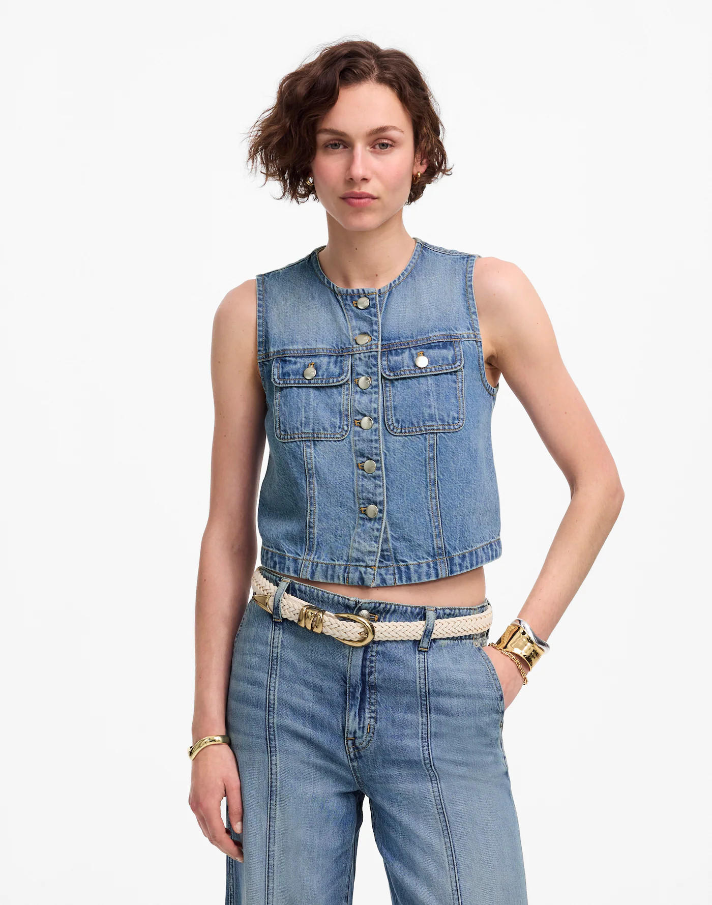 Cropped Vest in Robertson Wash: Airy Denim Edition | Madewell