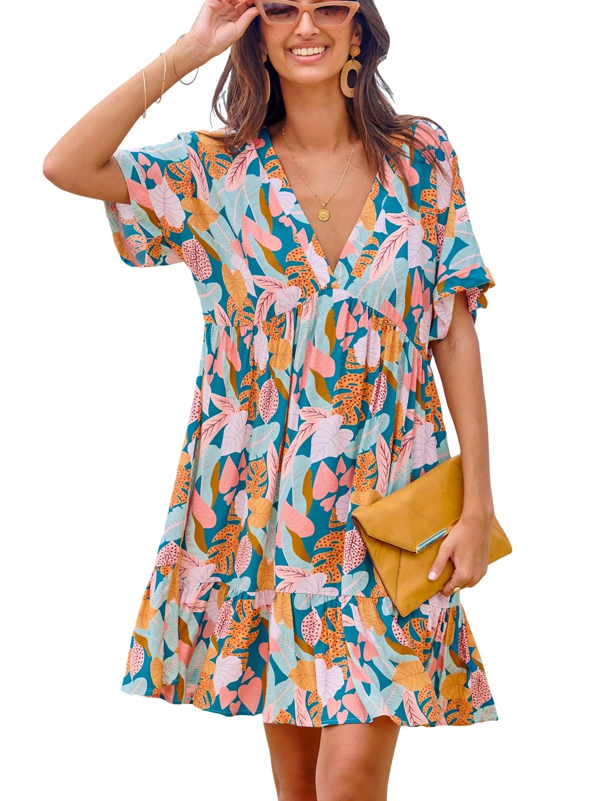 CUPSHE Women's Mini Dress Soft Tropics Short Sleeve Summer Dress | Walmart (US)