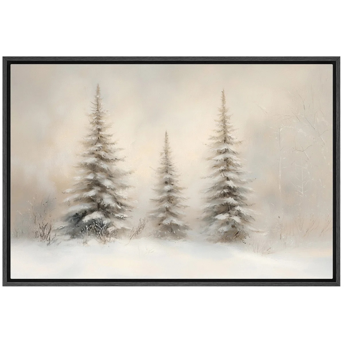 IDEA4WALL Christmas Vintage Winter Landscape Pine Tree Holiday Neutral Decor Framed Canvas Print ... | Wayfair North America