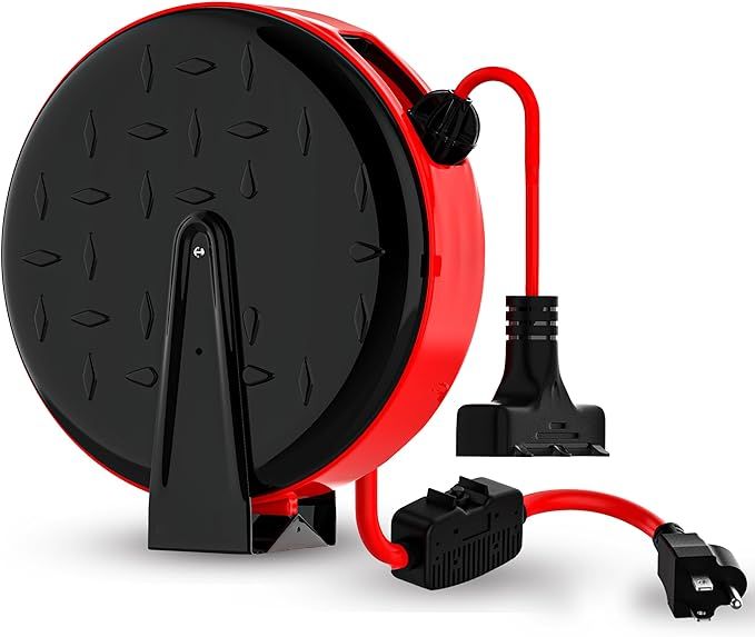 CopperPeak Tools Retractable Extension Cord Reel - 30 ft 16AWG- 3 Electric Power Outlets - Ceilin... | Amazon (US)