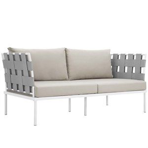 Afuera Living Patio Loveseat in Beige and White | Homesquare