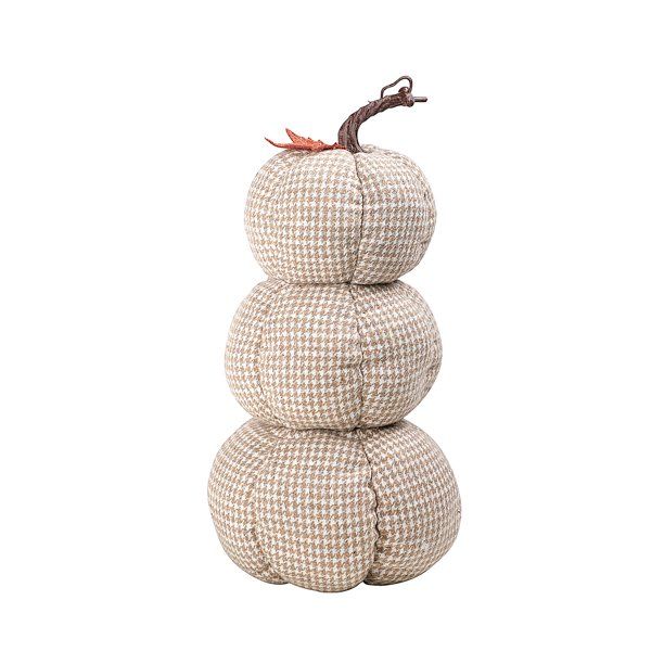 Way to Celebrate Stacked Fabric Tan & White Houndstooth Pumpkins, Harvest Décor; 13" Tall | Walmart (US)