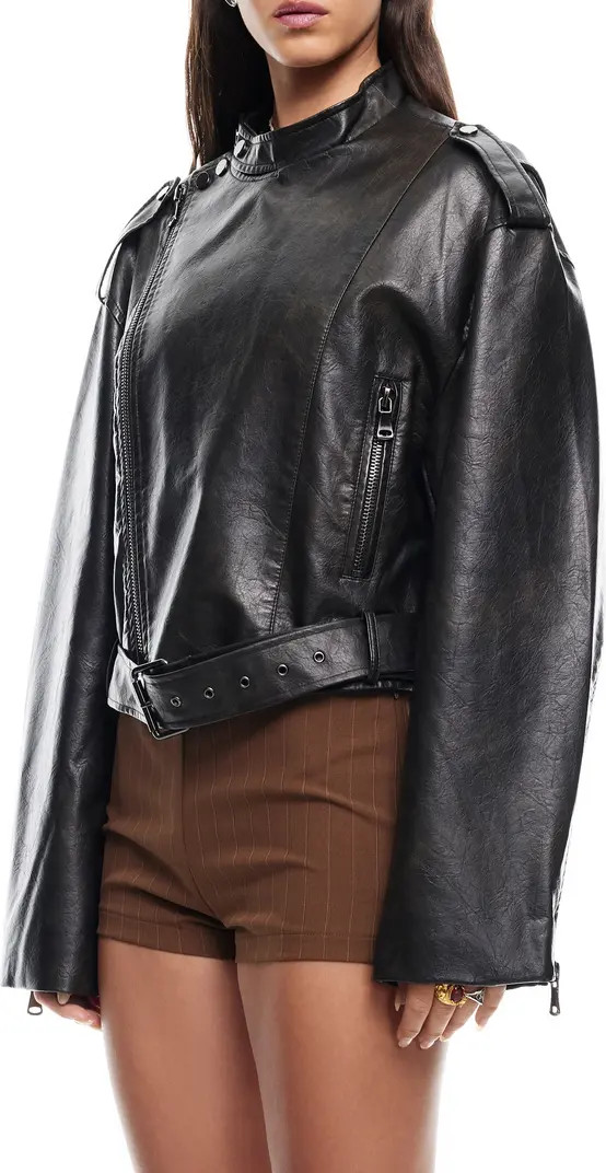 LIONESS Driftwood Faux Leather Bomber Jacket | Nordstrom | Nordstrom