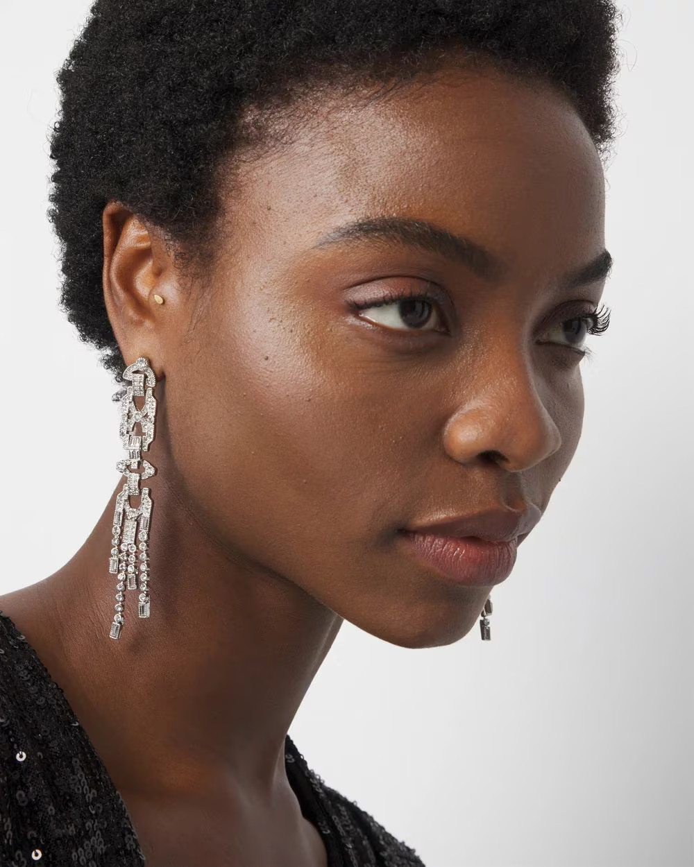 Art Deco Silvertone Crystal Linear Earrings | White House Black Market