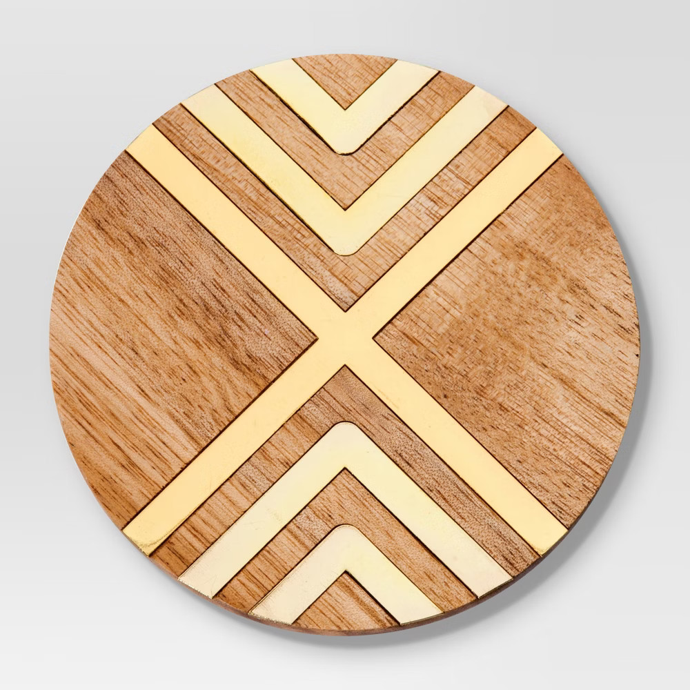 Set of 4 Coasters Natural Acacia with Gold Metal - Threshold | Target